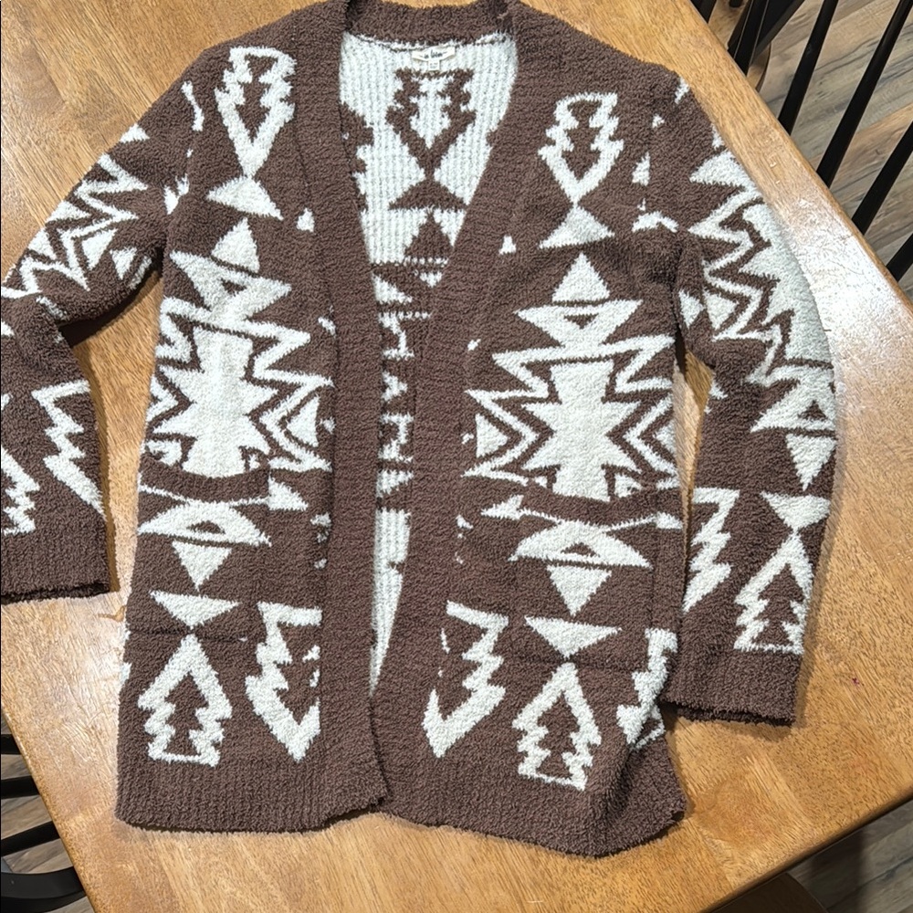 Cozy Brown and Cream Geometric Cardigan